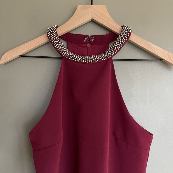 Lulu's‎ Comely Beaded Burgundy Dress Size Small Red Purple Embellished High Neck - Picture 5 of 16